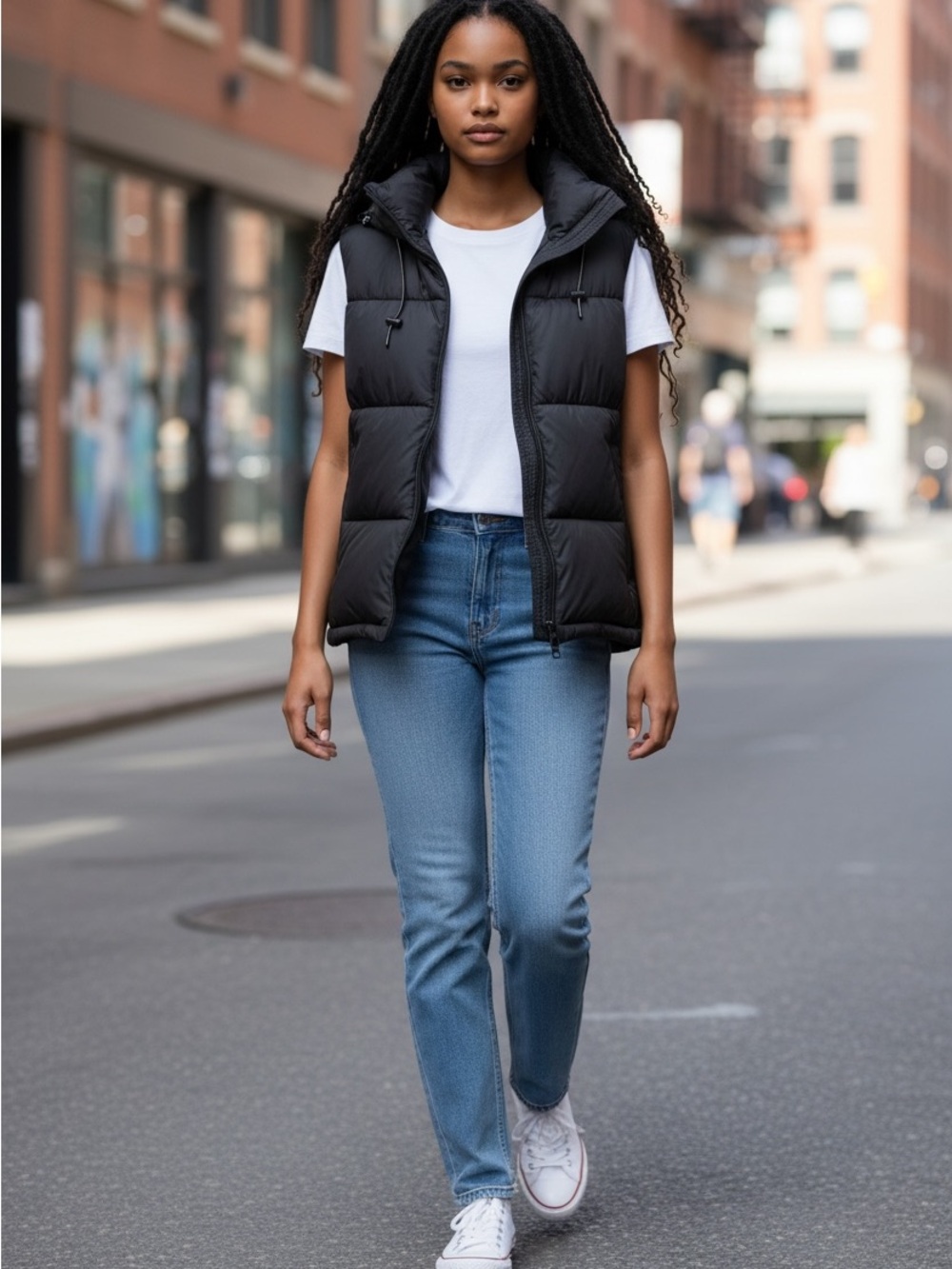 ZARA Black Puffer Vest with Hooded Collar - Picture 3 of 5